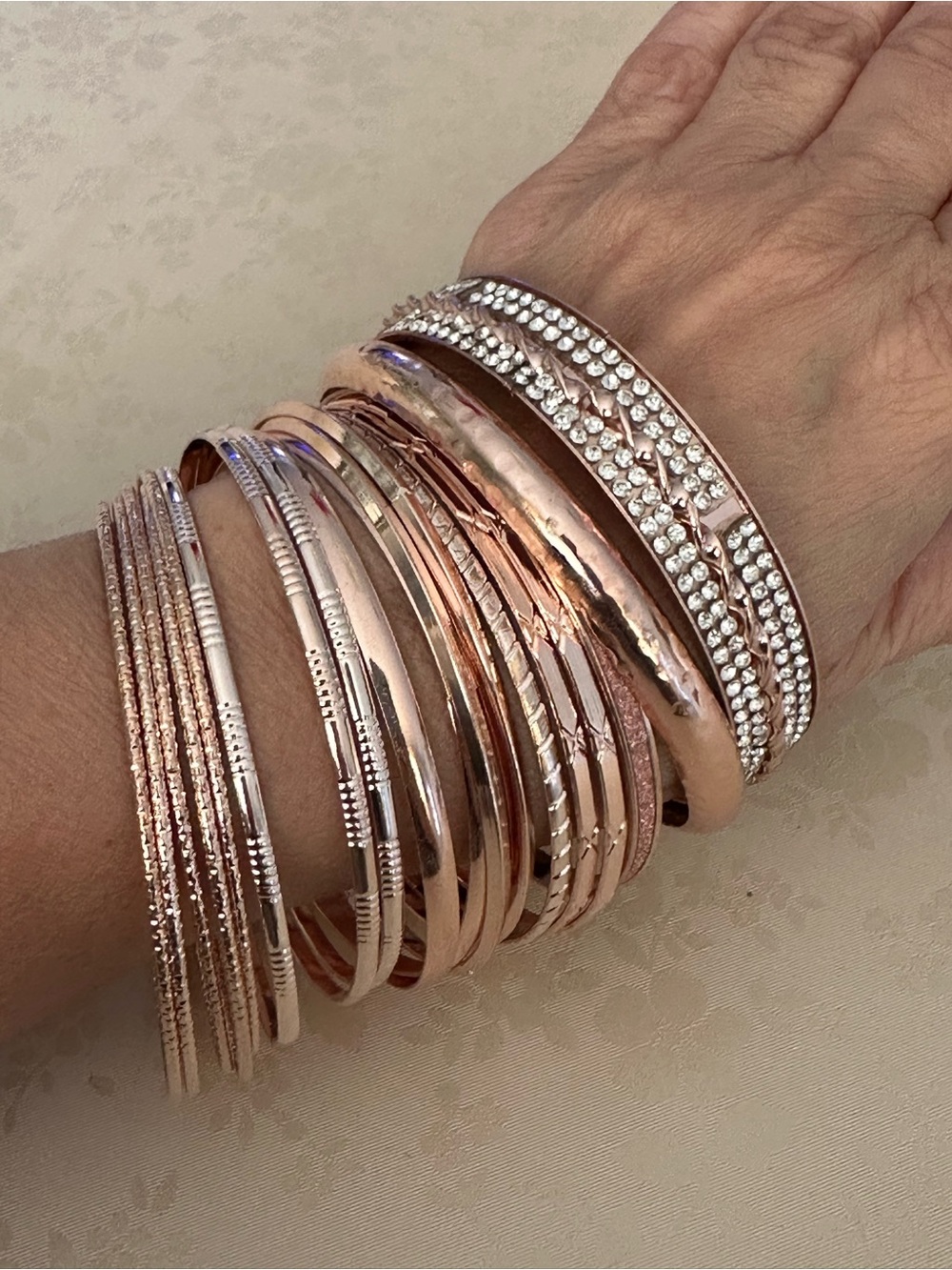 Large Lot Of Rose Gold Bangle Bracelet’s with 3 Rings